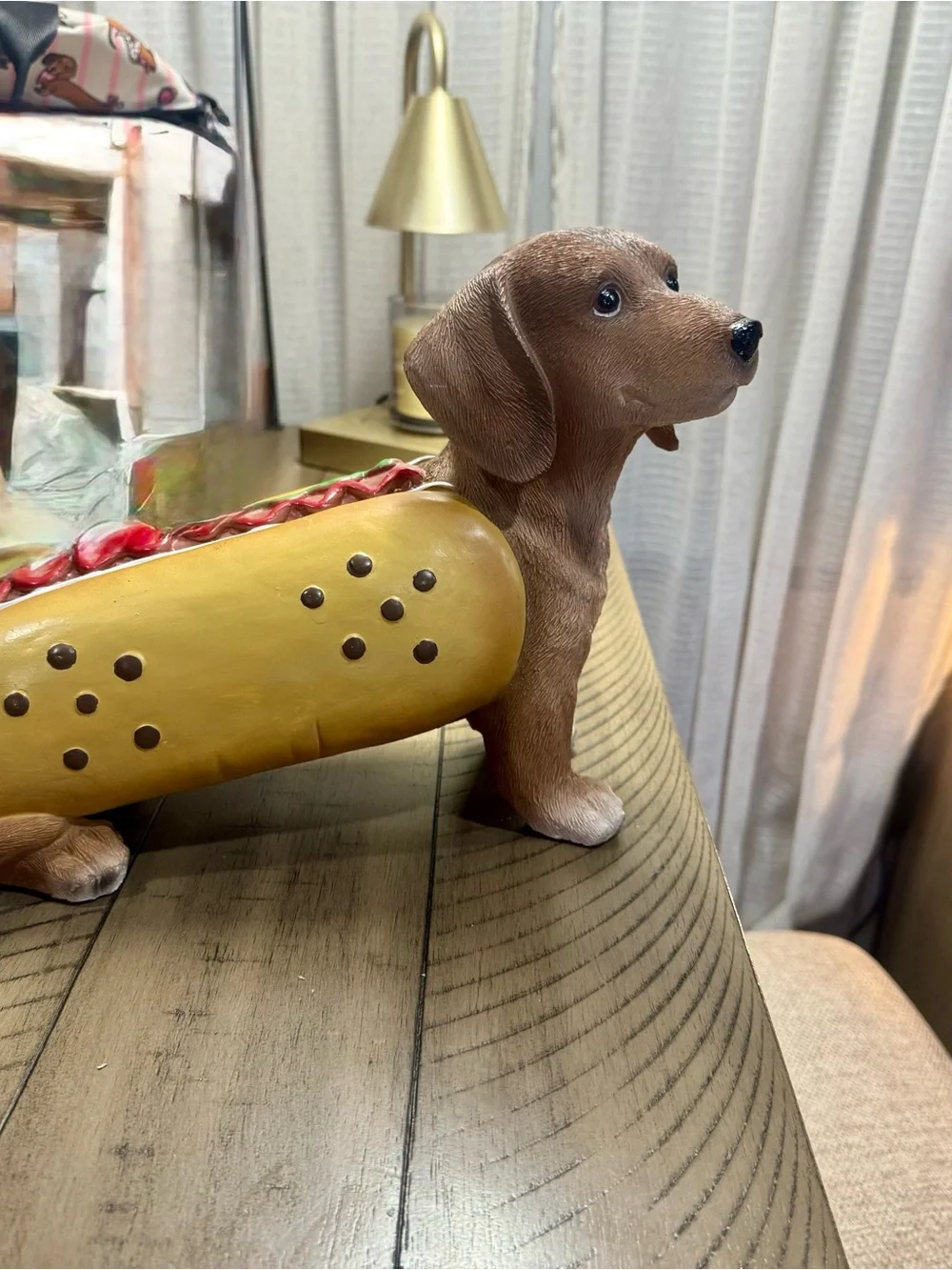 Brown Dachshund Hot Dog Dog Figurine Decorative Pet Accent